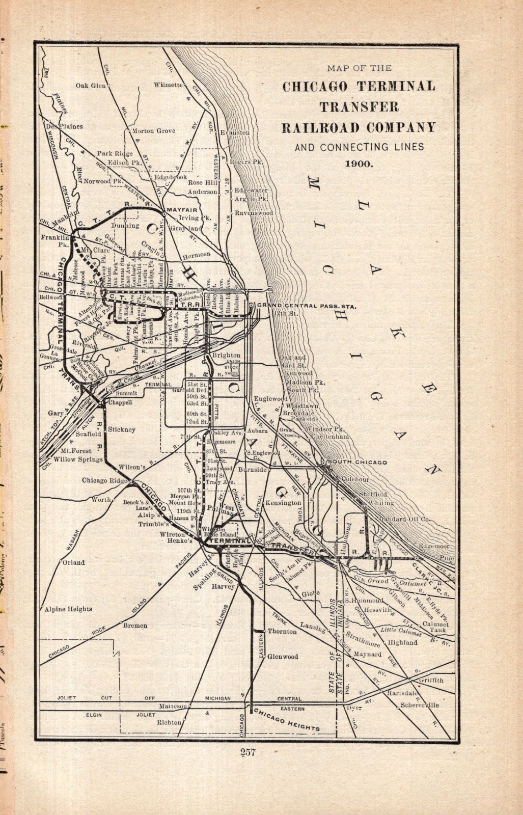 1900 Antique Chicago Terminal Transfer Railroad Company Map 2900