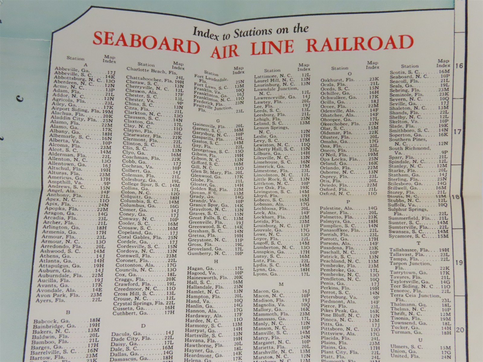 Vintage SAL Seaboard Air Line Railroad Freight Traffic Dept. Fold-Out Map 1959