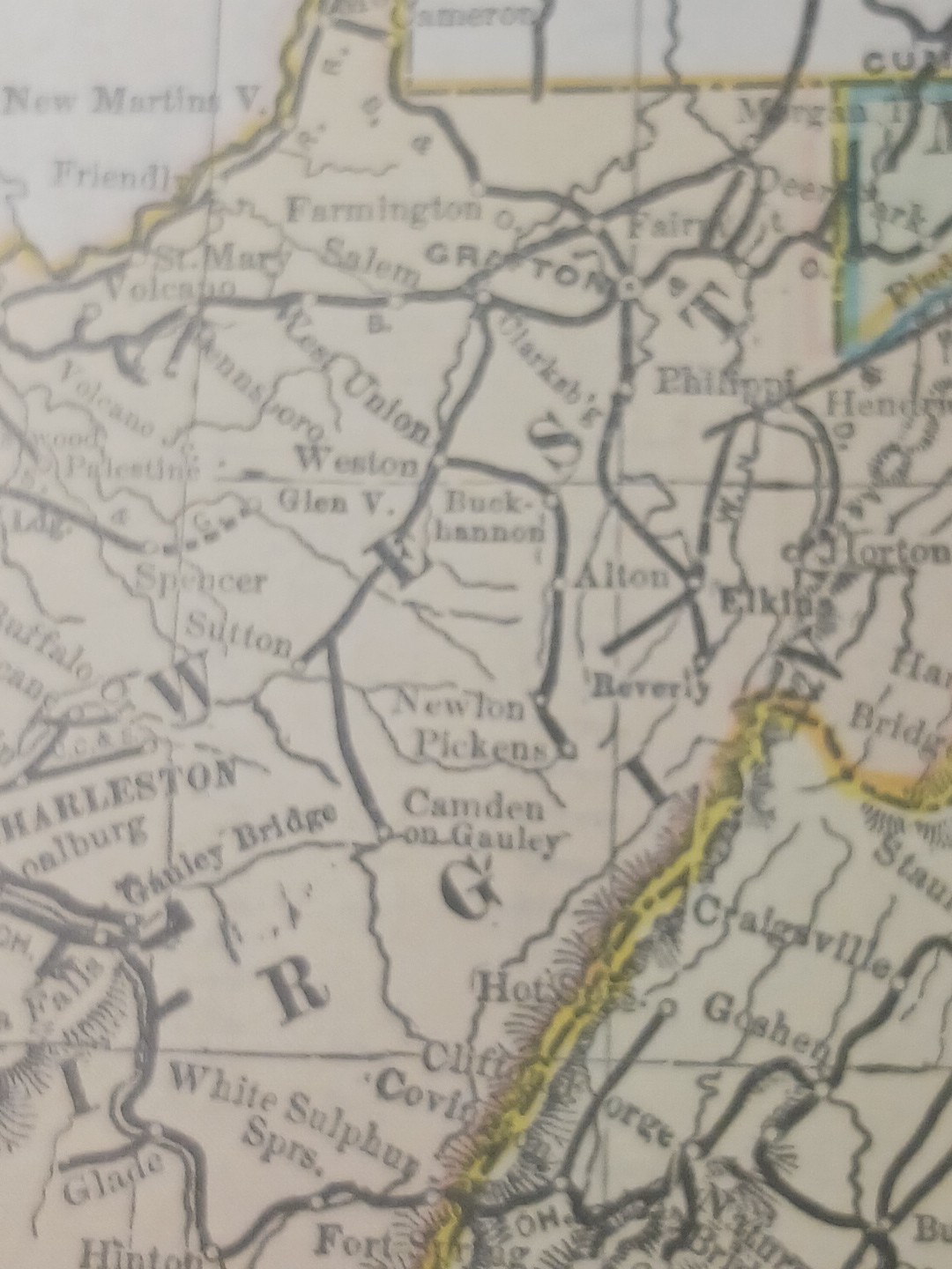 ~1898 Railroad Map Mid Atlantic Virginia Maryland WV SC NC DE Train Routes 11×9″