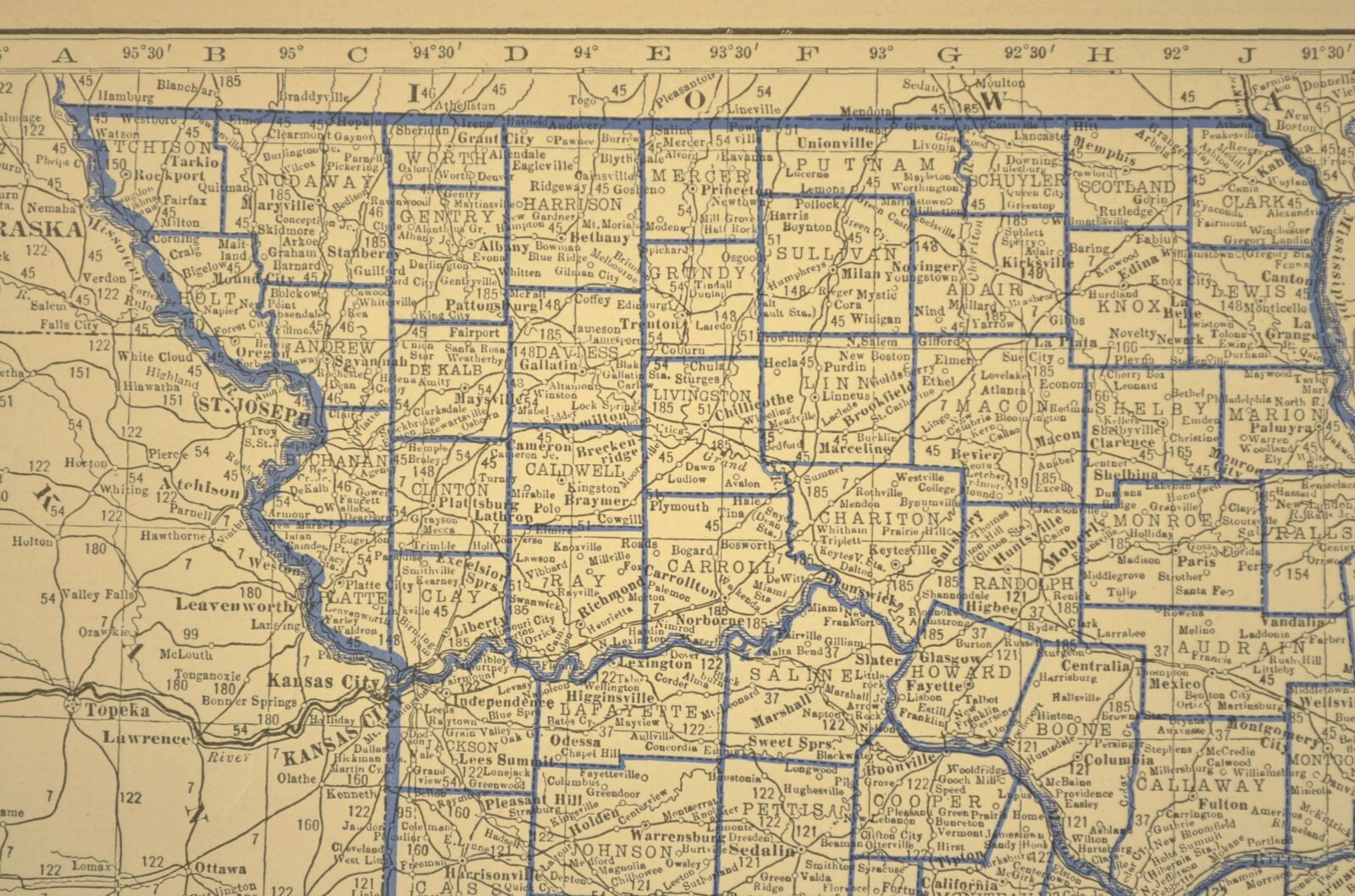 ca 1930 MISSOURI Railroad Map Depot Towns MP RR Mo Pac Historic Atlas Map