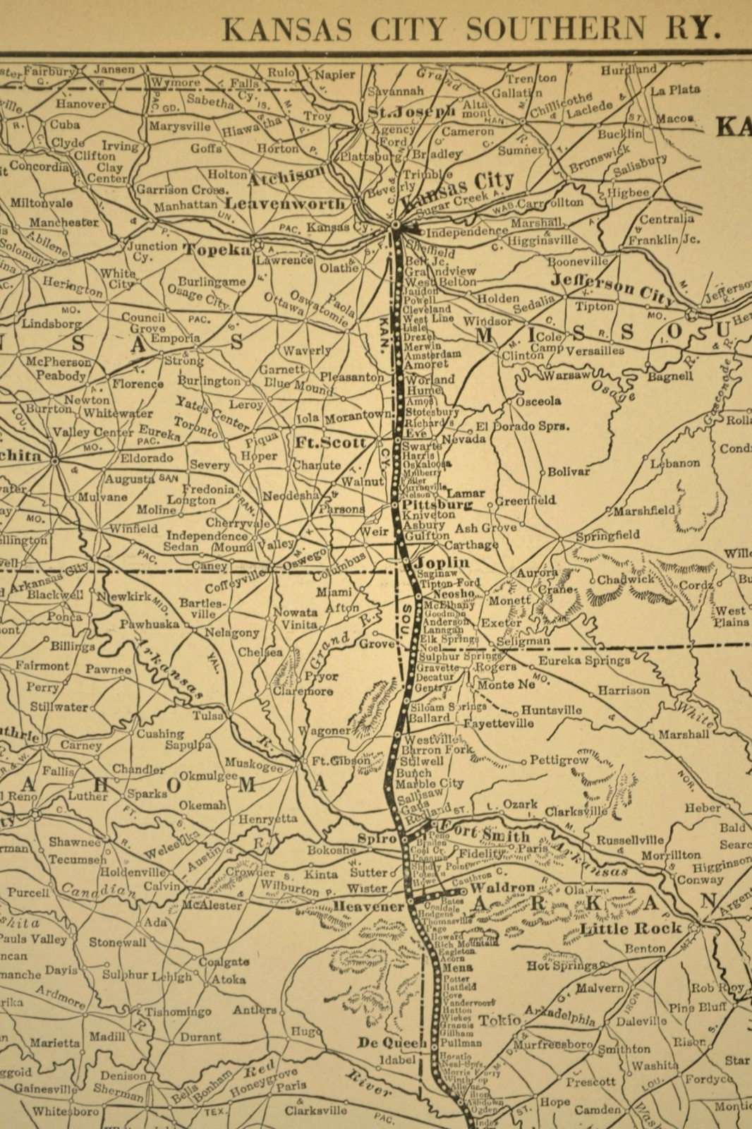 ca 1925 KANSAS CITY SOUTHERN Railway Map KCS Railroad Lines Port Arthur Texas