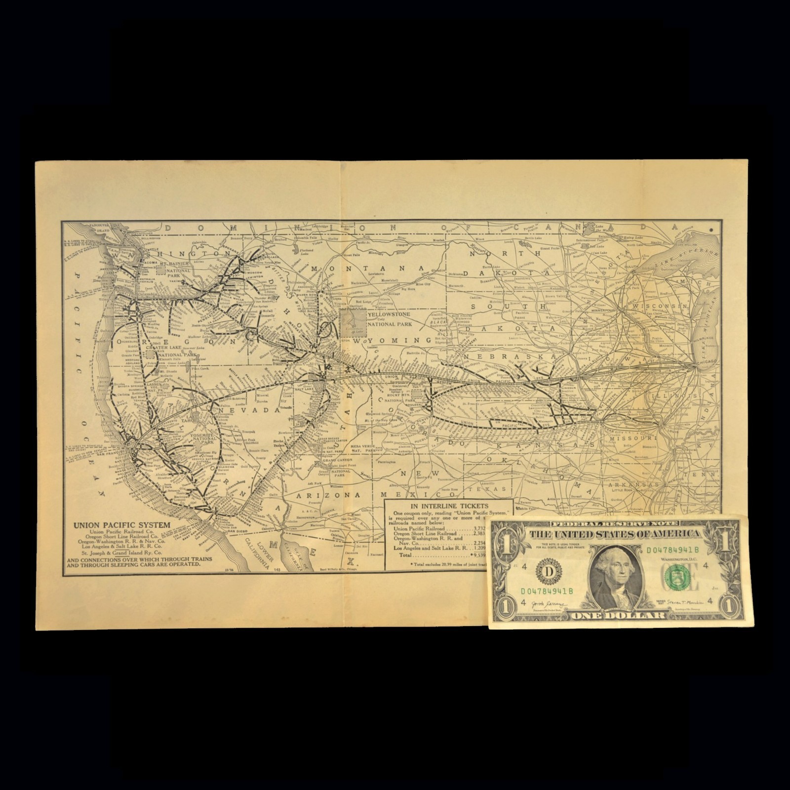 Antique UNION PACIFIC Railroad Map Oregon Washington Railroad LA&SL RR