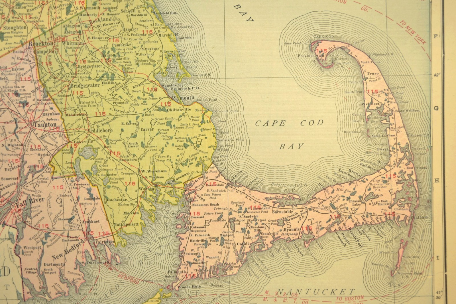 1911 Antique Map of Massachusetts Railroad Map ORIGINAL Atlas Map B&M RR DATED