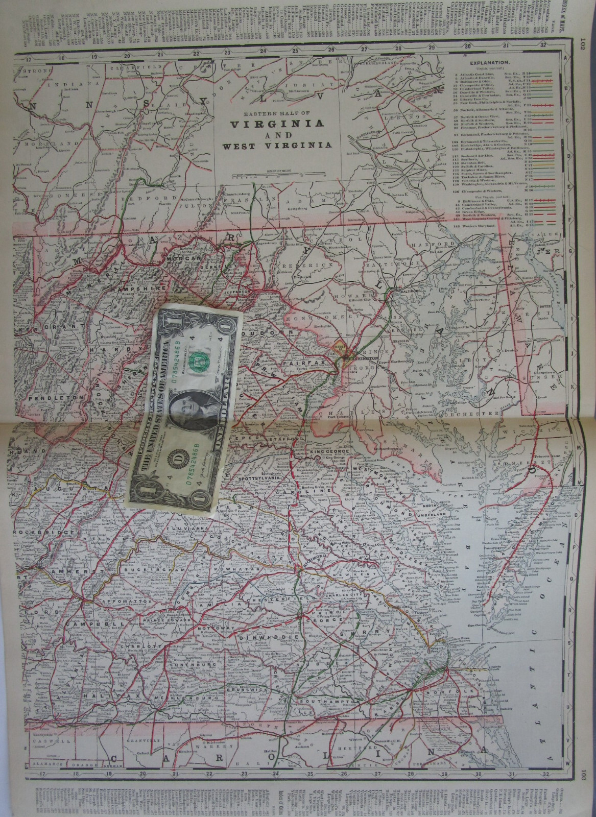 VA WV 1897 EASTERN VIRGINIA, W. VA STEAM RAILROAD Map. FARMVILLE & POWHATAN RR