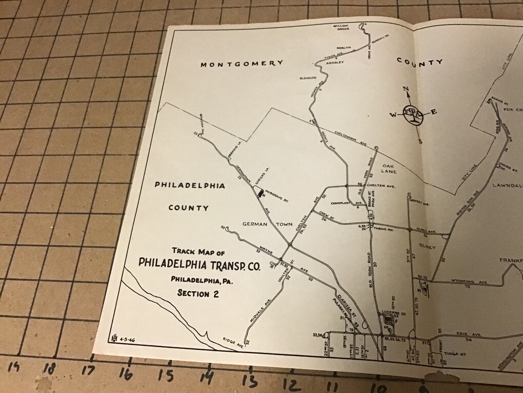 vintage original RR Map: 1946 Track Map of PHILADELPHIA Transp co. SECTION 2
