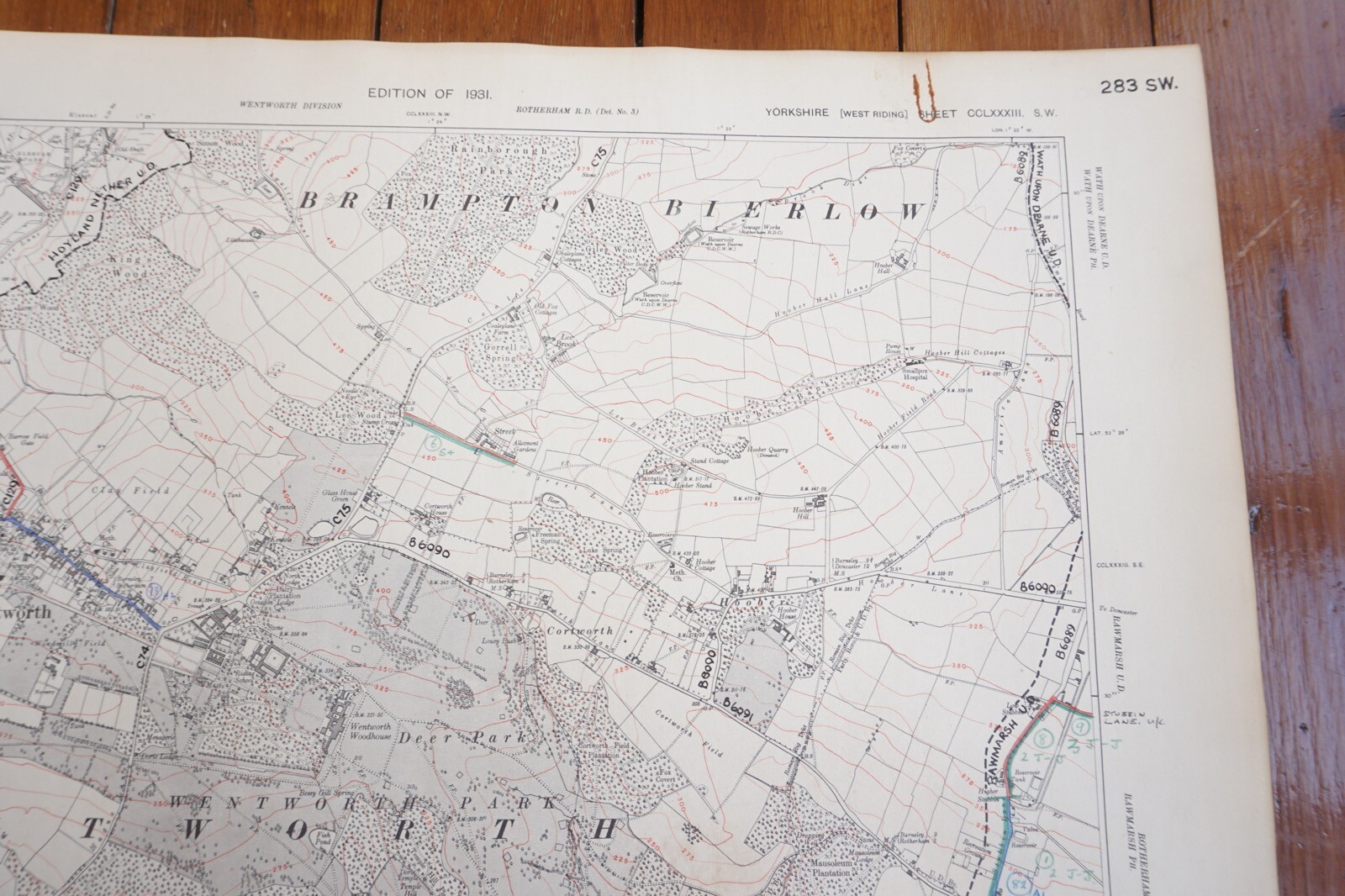 1931 Brampton Bierlow Wentworth Yorkshire Railway OS Linen Map Ref 8
