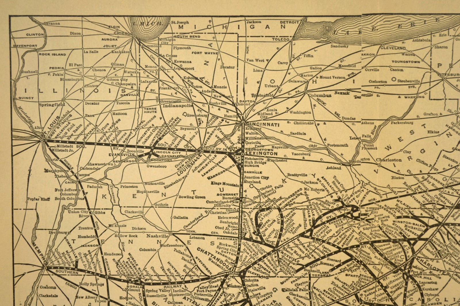 ca 1932 Southern Railway Map Railroad System Old Original Connections Antique