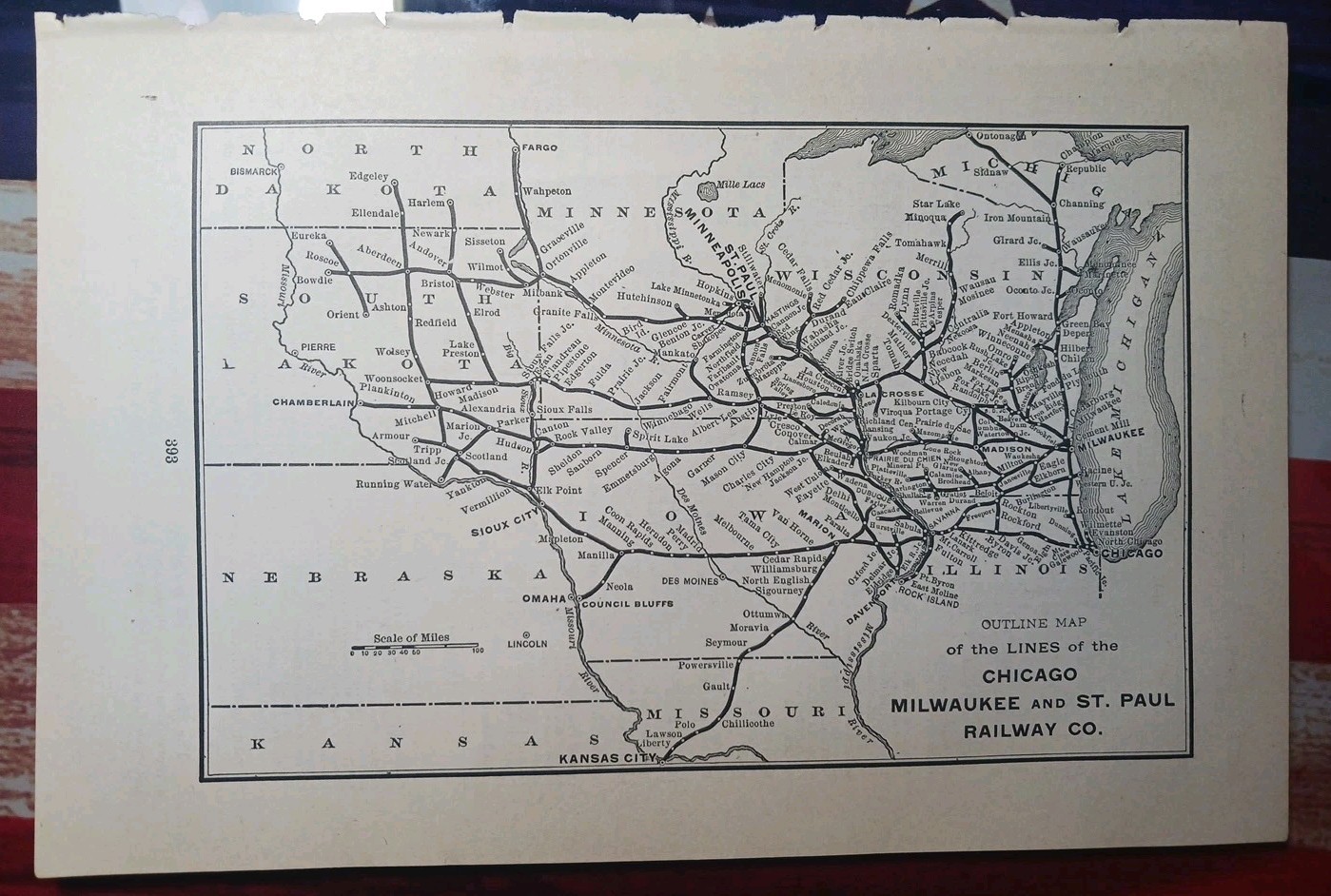 ~1898 Railroad Train Route Map CHICAGO MILWAUKEE & ST PAUL RAILWAY Lines Station