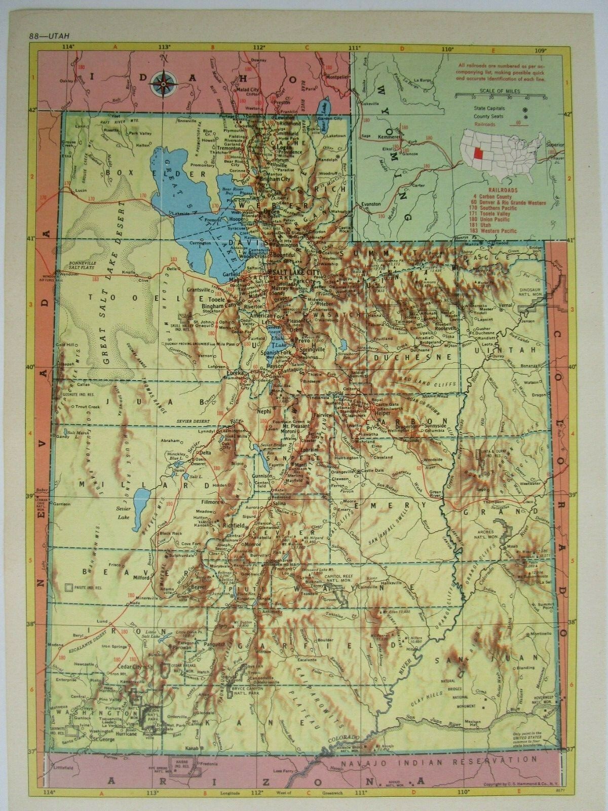TX UT 1952 TEXAS RAILROAD MAP. ROCKDALE SANDOW & SOUTHERN RR or UTAH 1950s