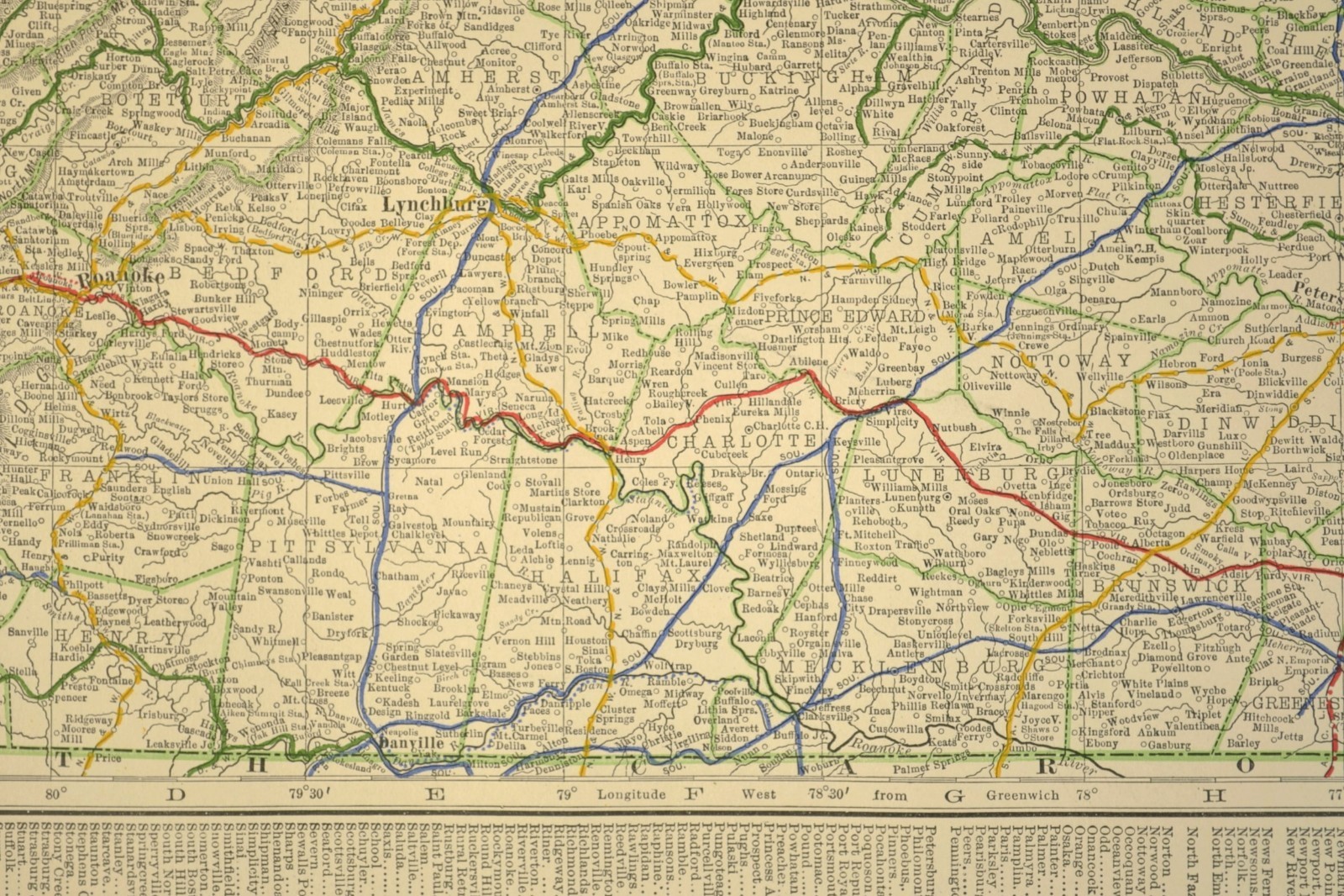 1914 Antique Map of VIRGINIA Railroads Map ORIGINAL Atlas Map VGN Ry DATED