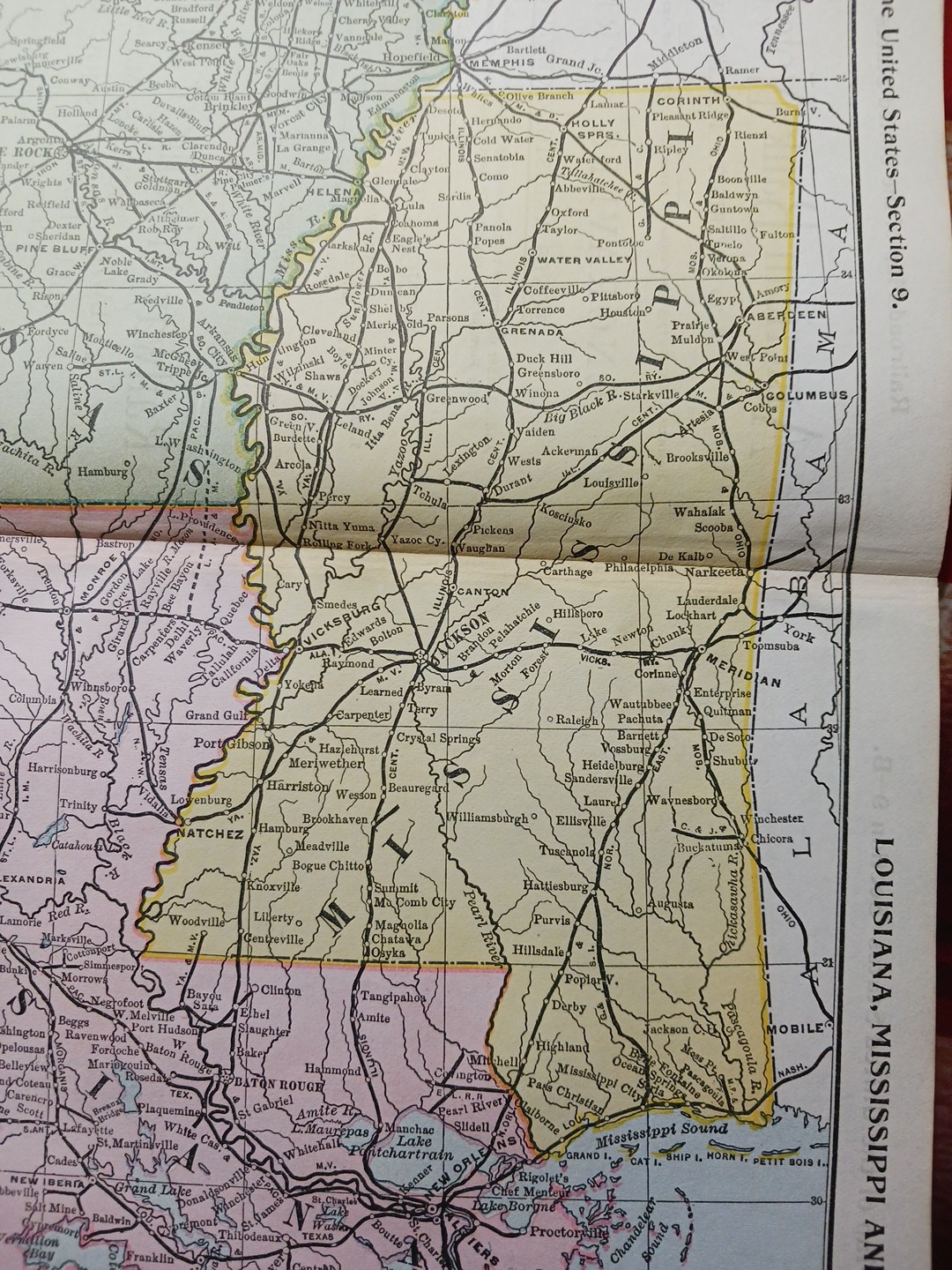 1897 Train Route Map LOUISIANA ARKANSAS MISSISSIPPI all Railroad Lines 9″x 11″