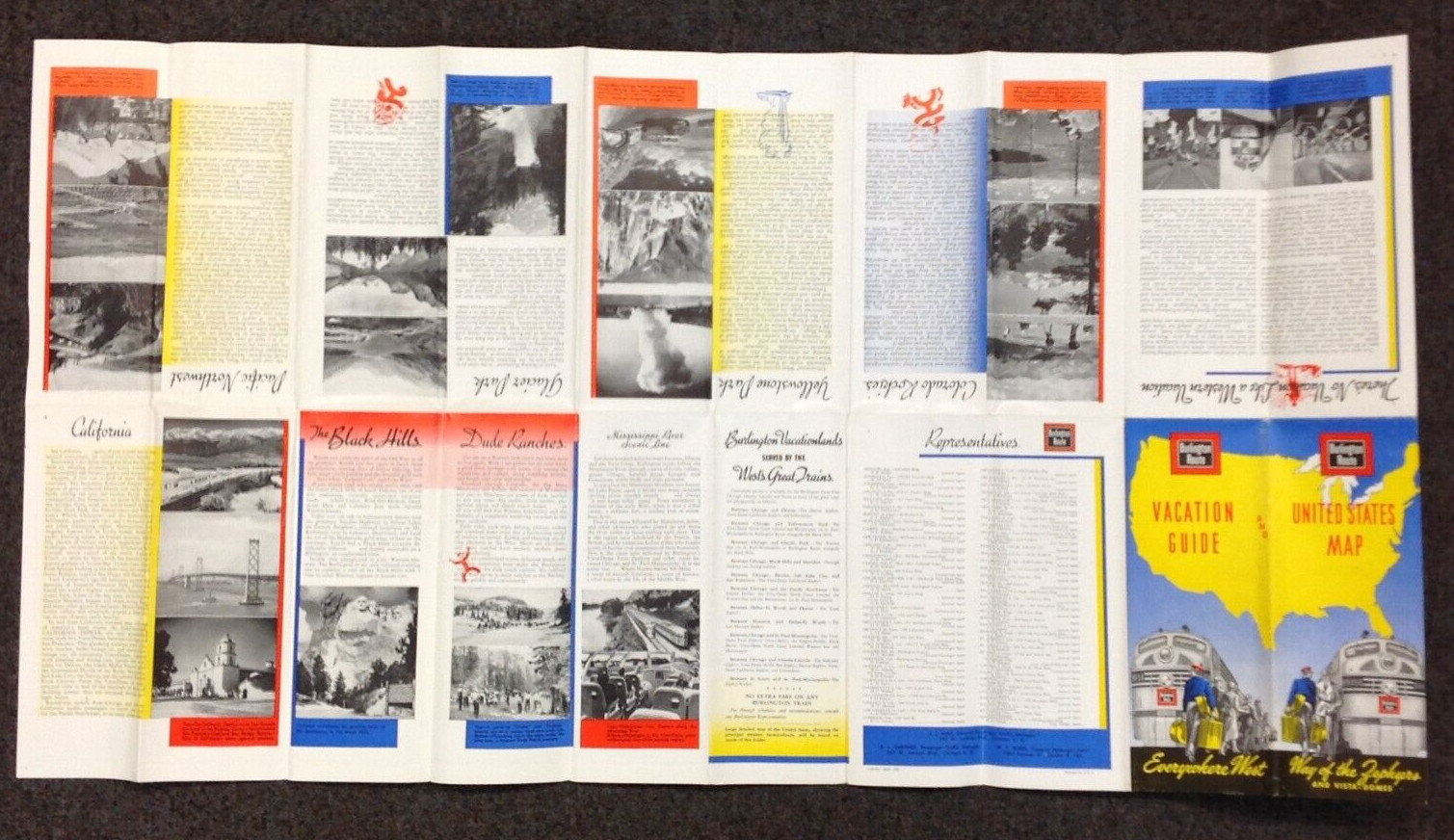 Vtg 1953 Burlington Route United States Map Vacation Guide Way of the Zephyrs
