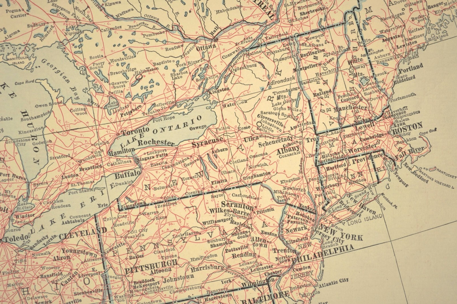 Vintage Eastern UNITED STATES Railroad Map East US Railway Wall Art Antique