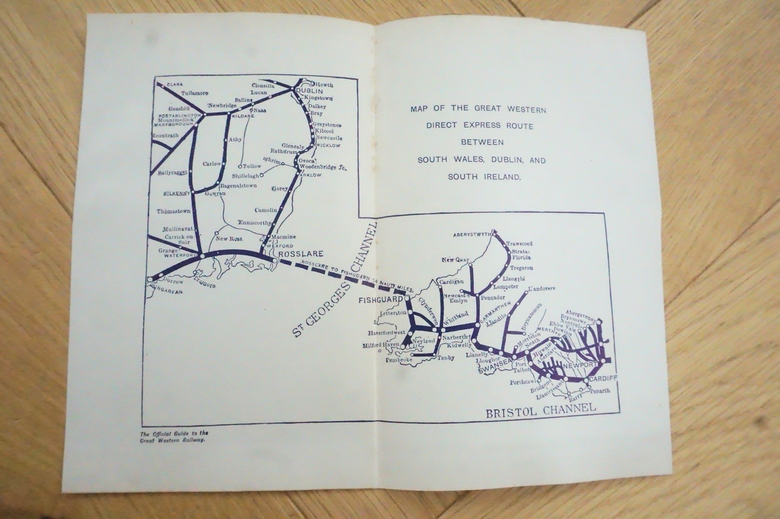1912 GWR Direct Express Route South Wales Dublin Ireland Original Railway Map