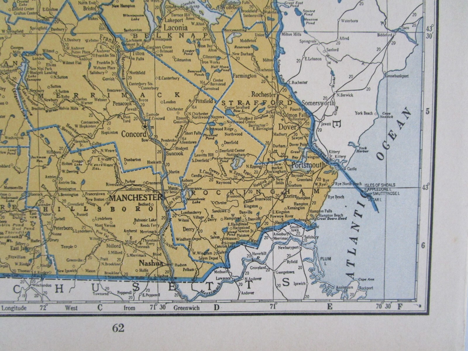 NV NH PRE WWII 1939 NEVADA RAILROAD Map TONAPAH TIDEWATER RR ~or~ NEW HAMPSHIRE