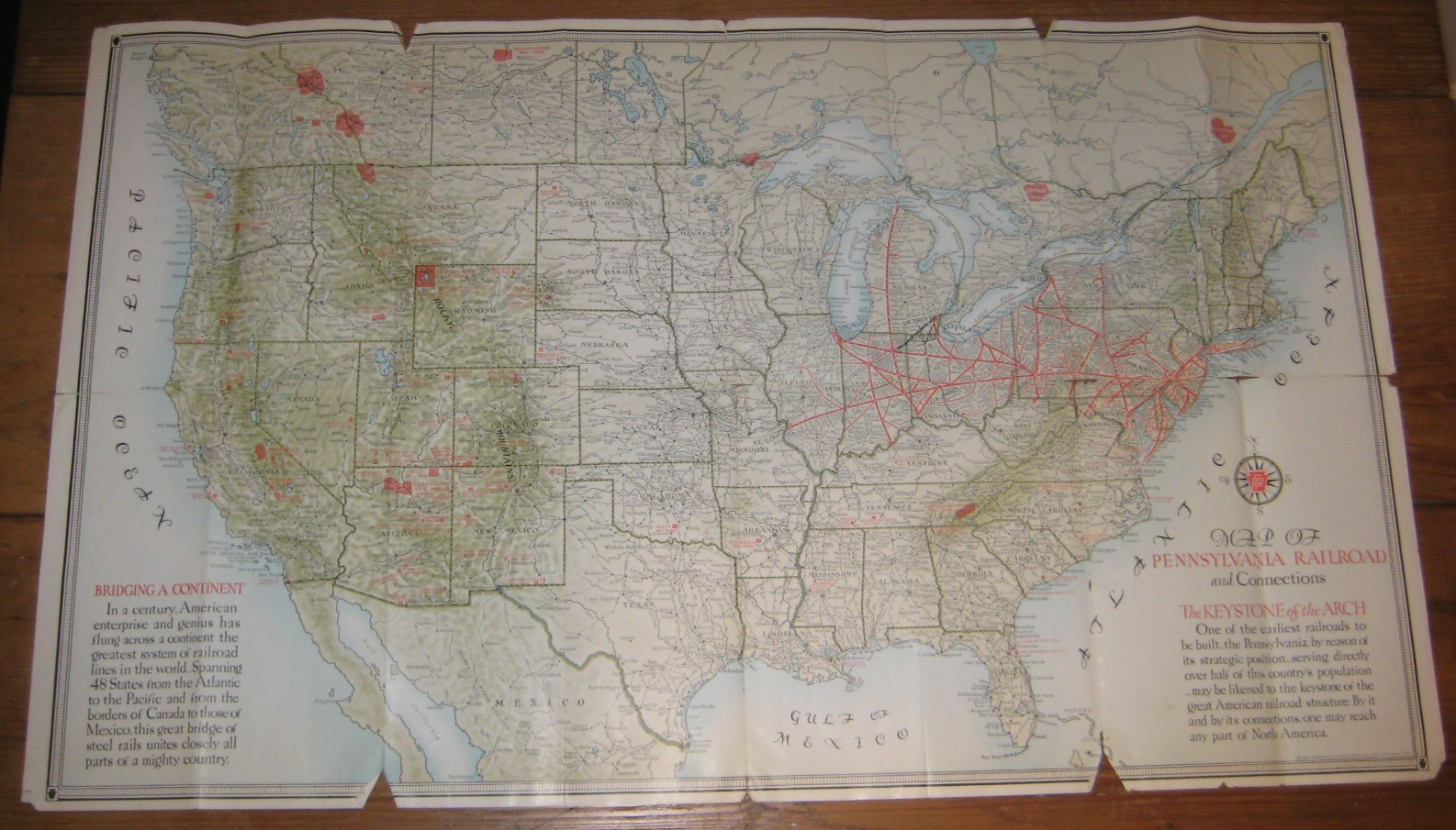 1934, Full United States Map Of The Pennsylvania Railroad System & Connections