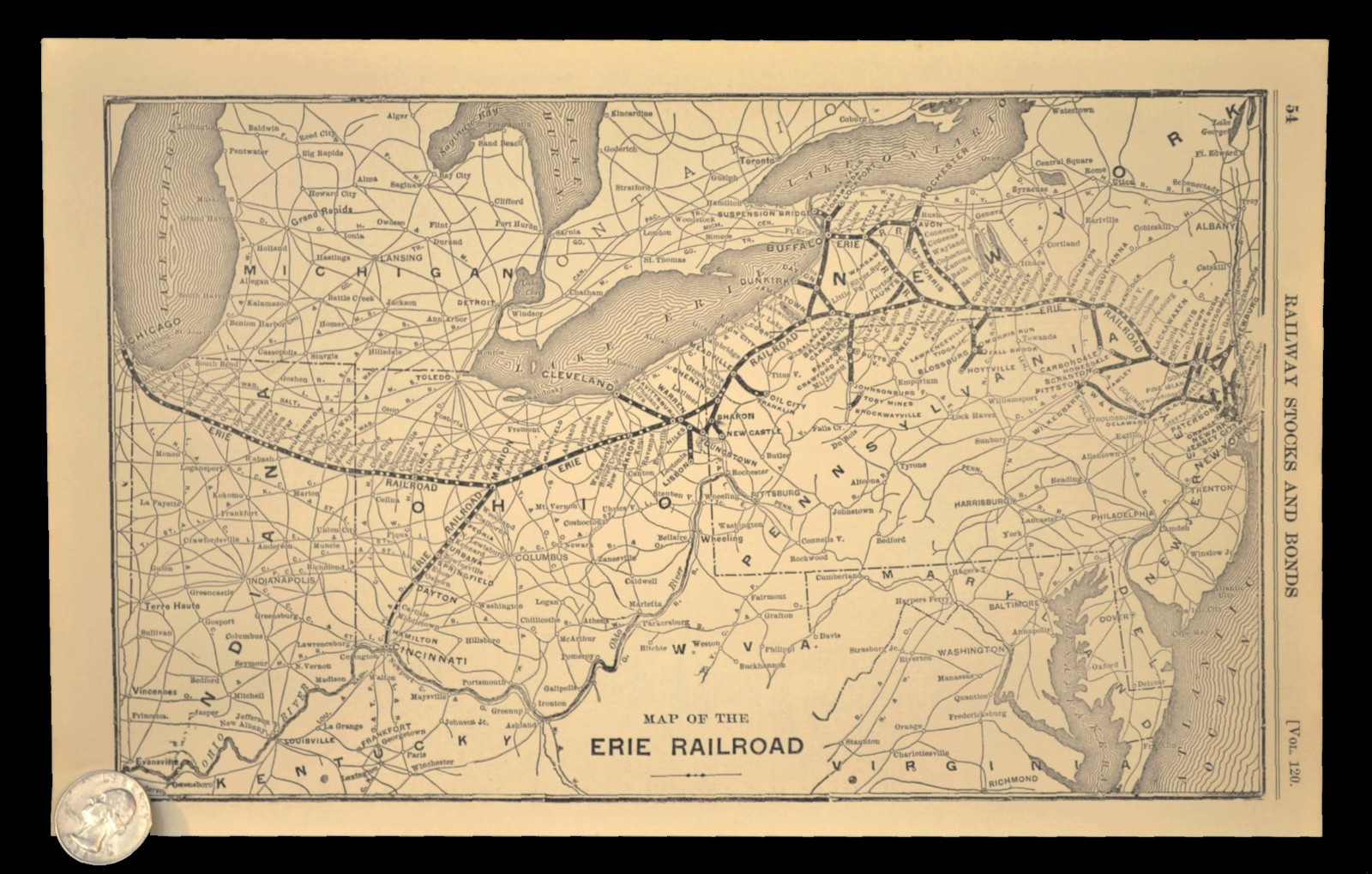 ca 1925 ERIE Railroad Map Railway Marion Ohio Cincinnati Cleveland Antique