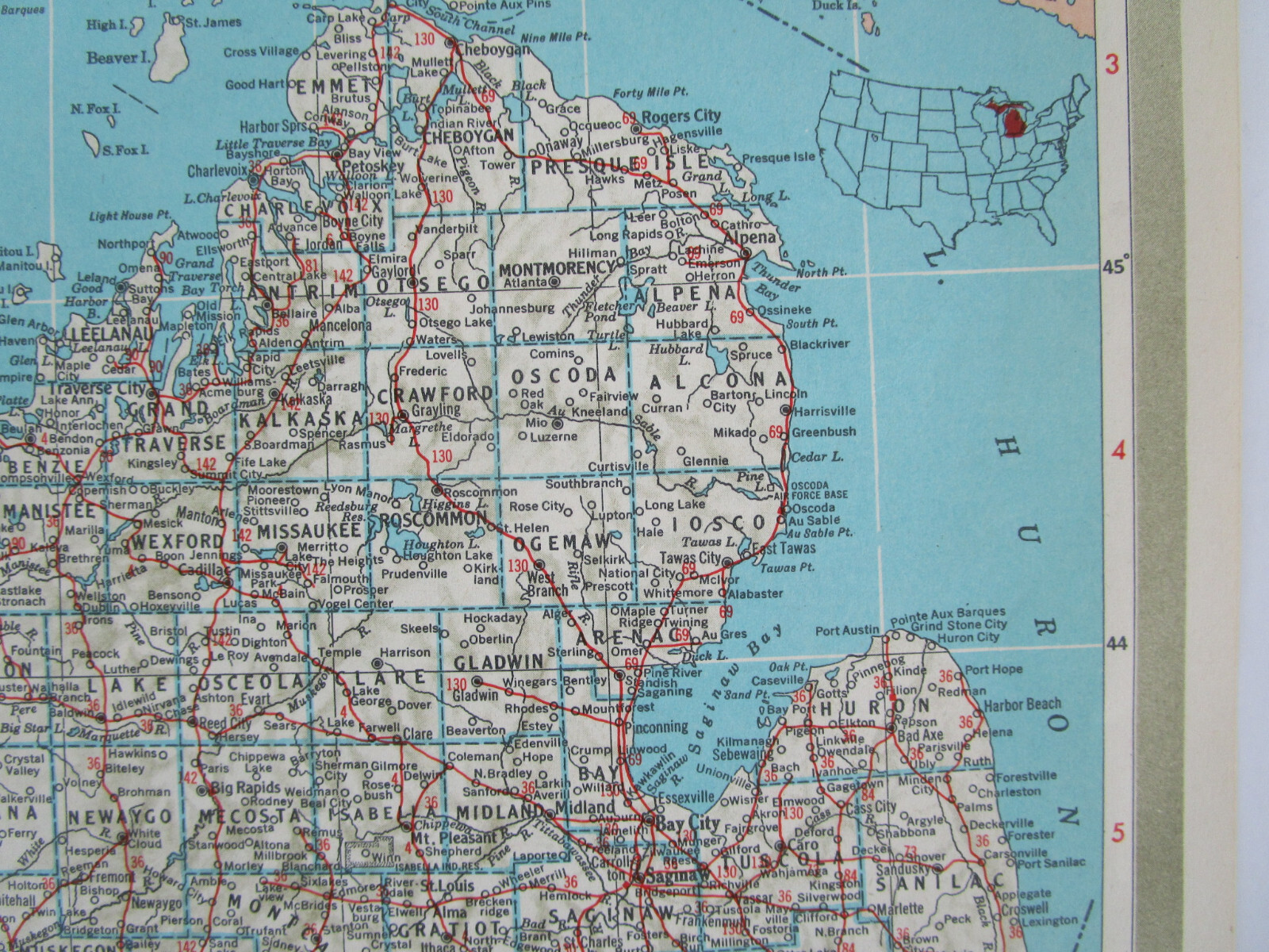 MN MI 1951 MINNESOTA RAILROAD Map DULUTH, SOUTH SHORE, & ATLANTIC RR or MICHIGAN