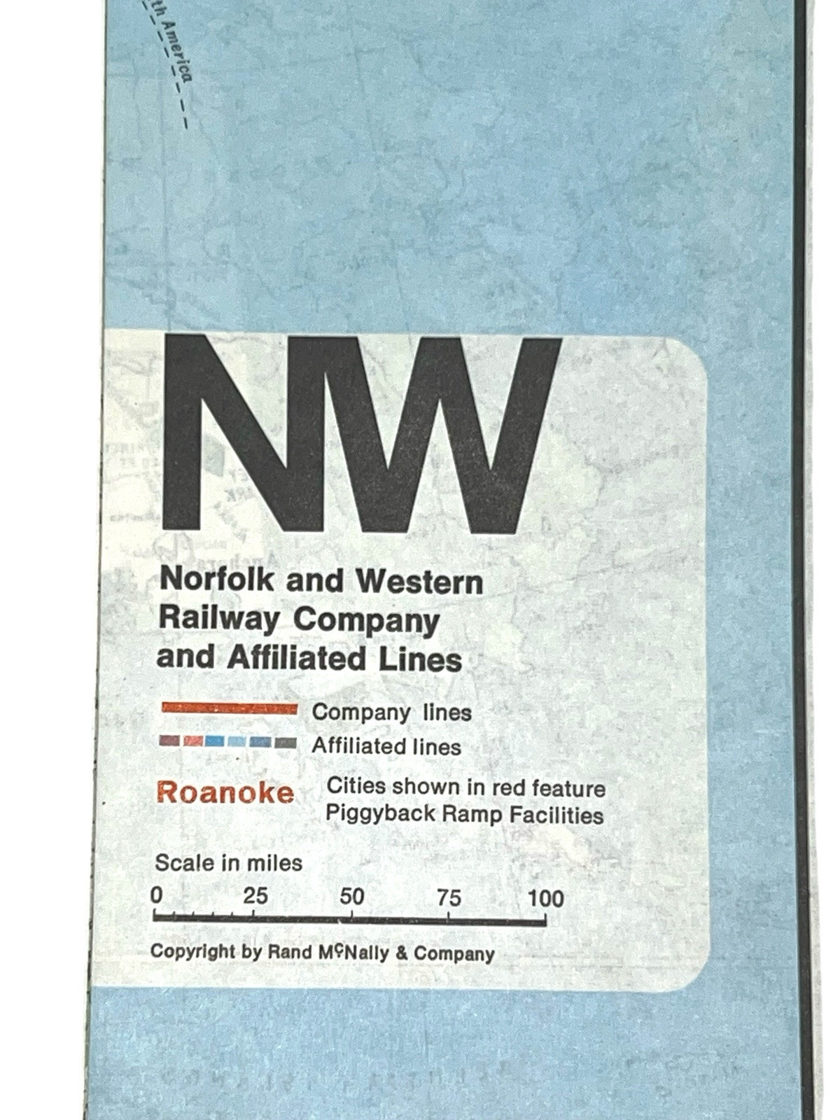 February 1972 Norfolk and Western Railway Map Rand McNally Vintage Map