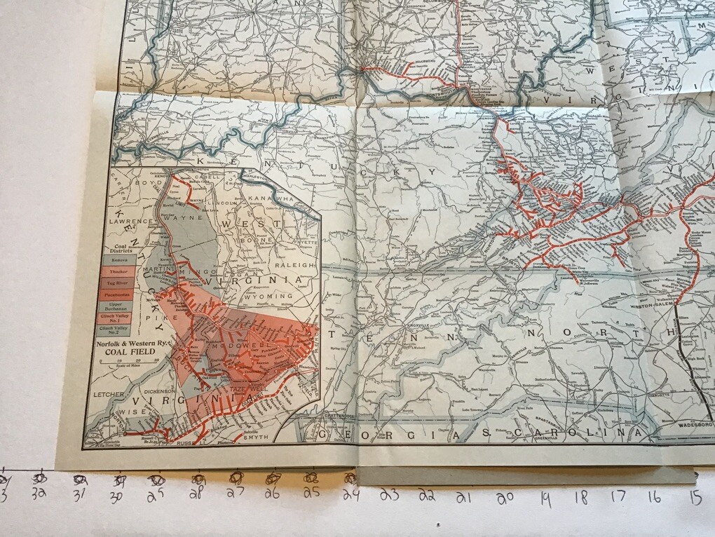 vintage railroad map: 22×32″ NORFOLK & WESTERN Railway 1942