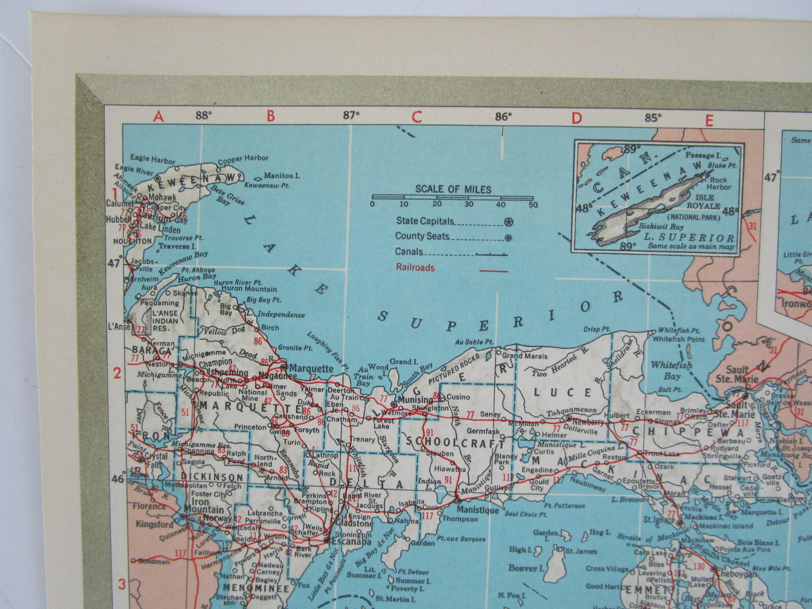 MN MI 1951 MINNESOTA RAILROAD Map DULUTH, SOUTH SHORE, & ATLANTIC RR or MICHIGAN