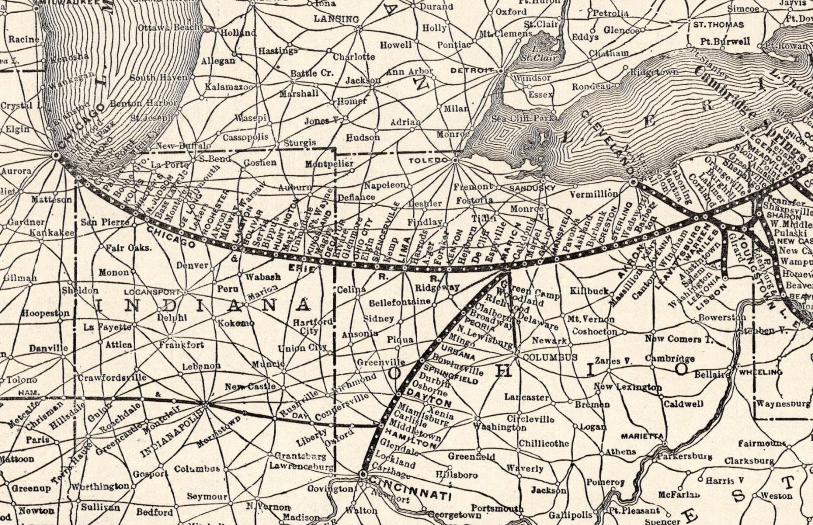 1910 Antique ERIE RAILROAD Map Vintage Railway Map Black and White Map 3192
