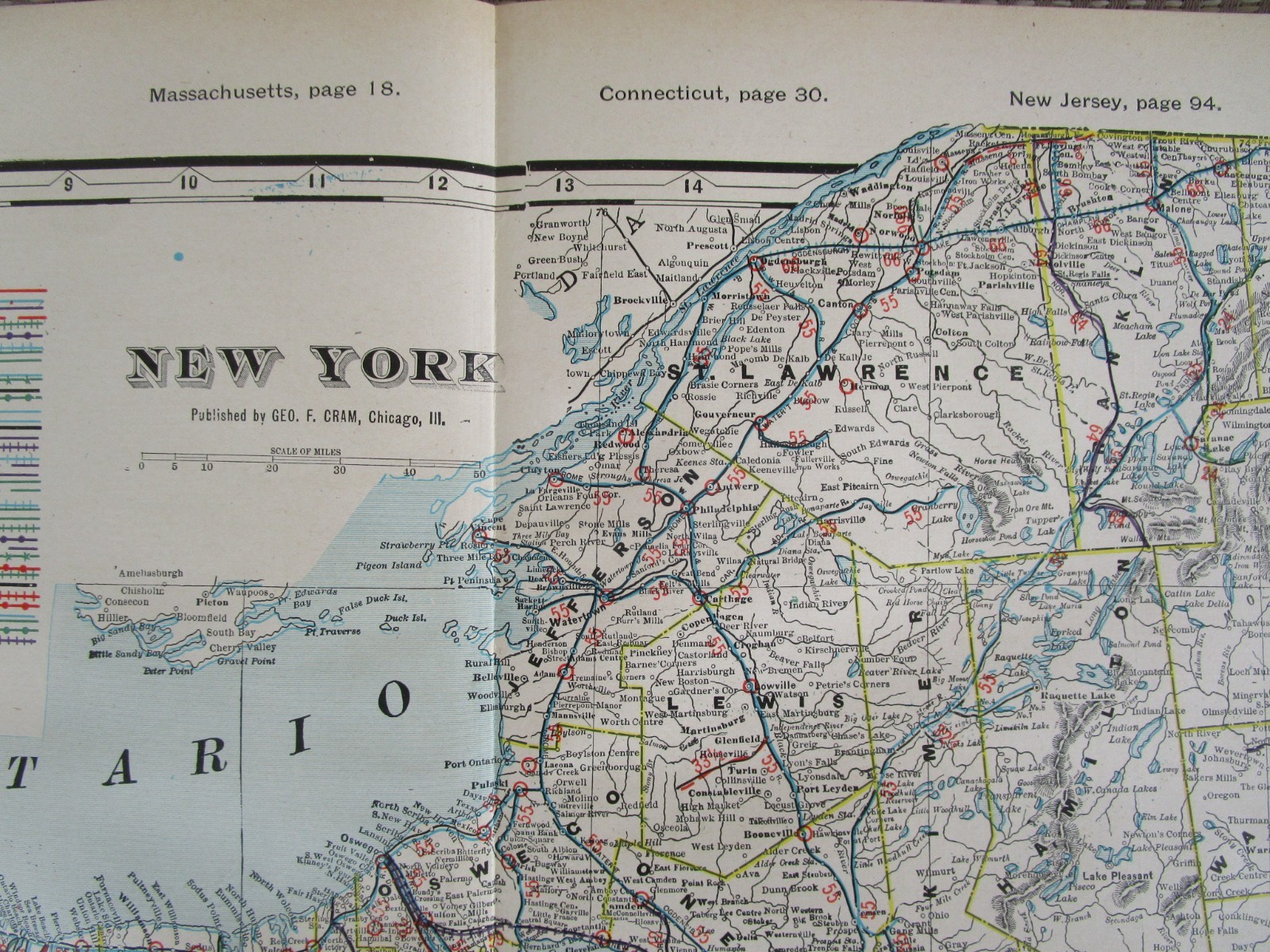 NY 1903 NEW YORK FULL STATE Cram RAILROAD Map. COOPERSTOWN & CHARLOTE VALLEY RR