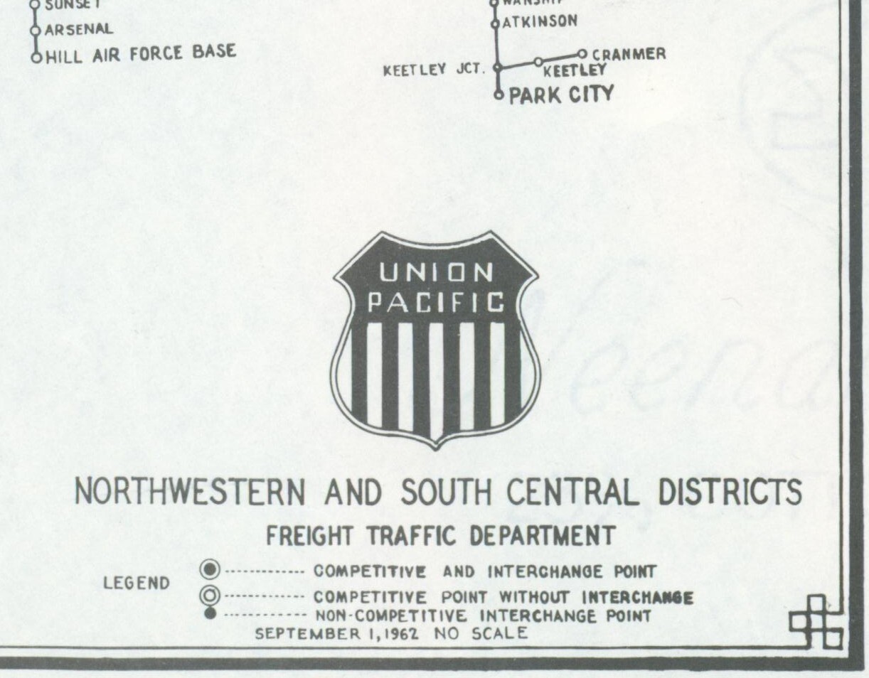 1962 Sept. Union Pacific District System Map Railroad Route Northwestern South