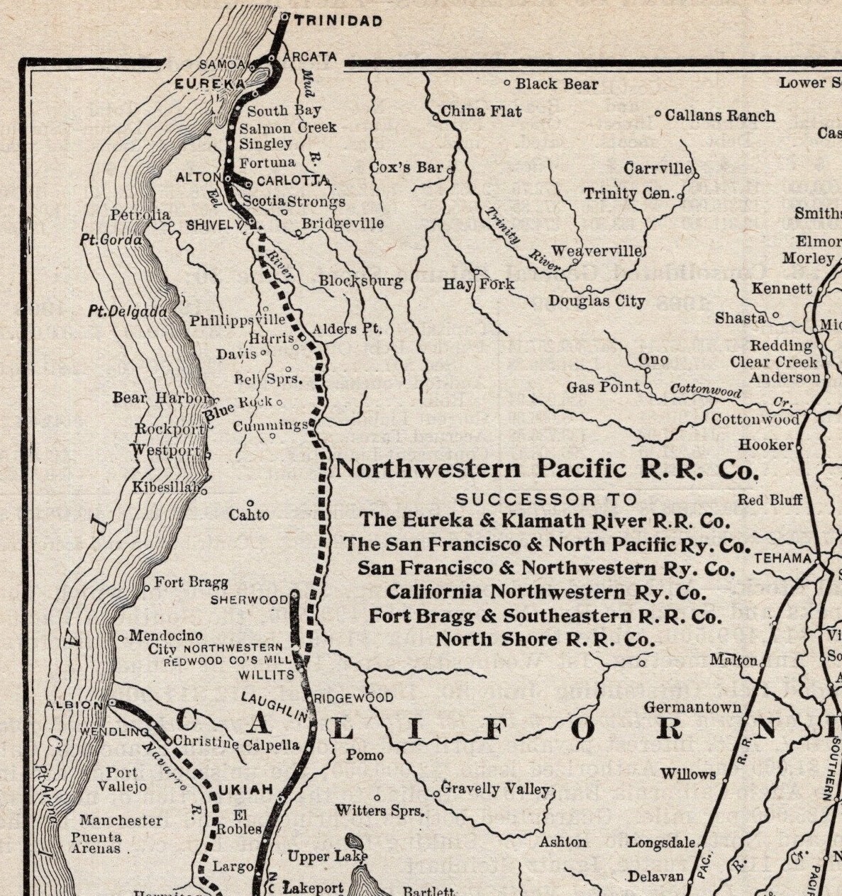 1910 Antique Northwestern Pacific Railroad Map Vintage Railway Map 2389