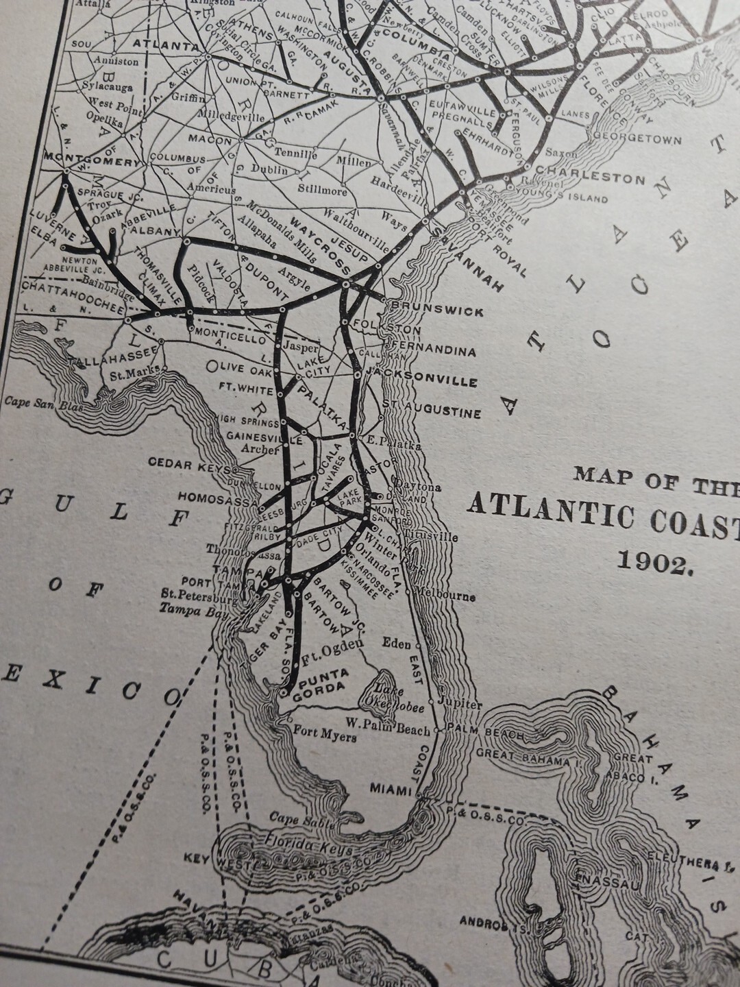 1902 Train Route Map ATLANTIC COAST LINE SYSTEM railroad Florida Georgia NC SC