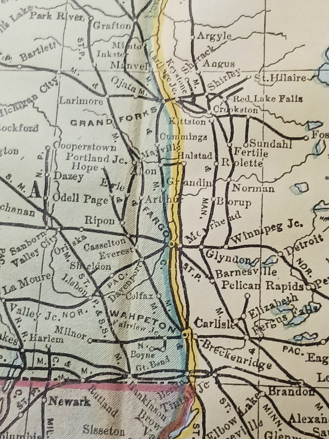 ~1896 Railroad Map Minnesota North South Dakota all Train Routes Stations 9×11″