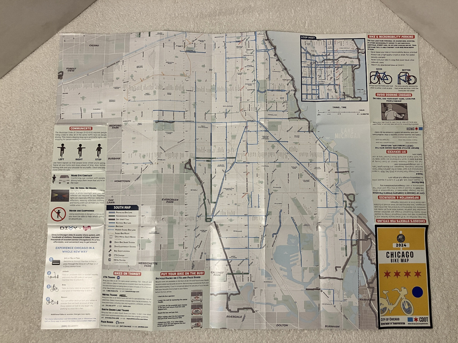 New CHICAGO BIKE MAP Hand-Held Foldable 2-Sided Trails, Bike Lanes & Routes 2024
