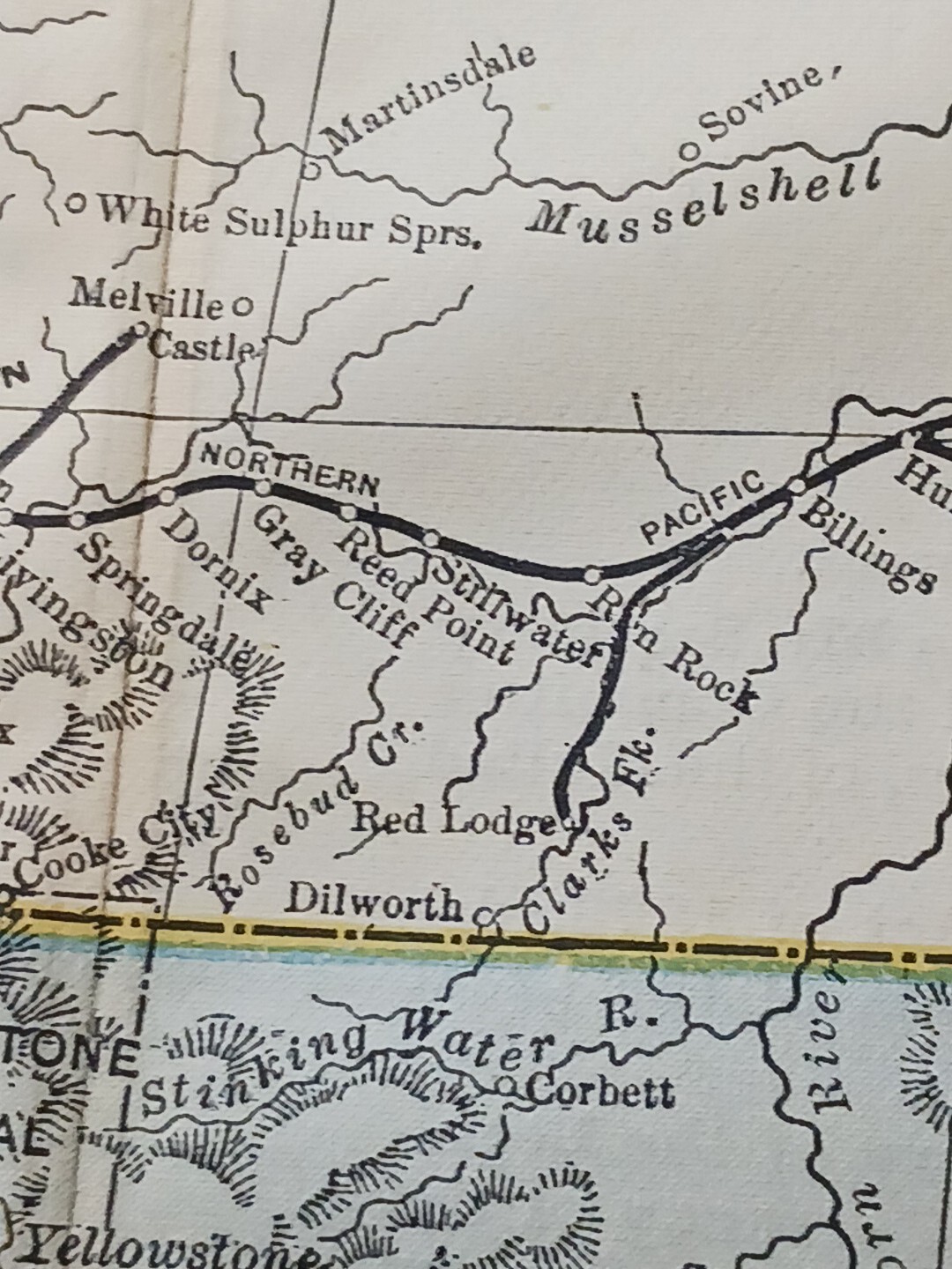 ☆1895 Antique Train Route Map Wyoming Montana All Railroad Lines Marked 11″×9″