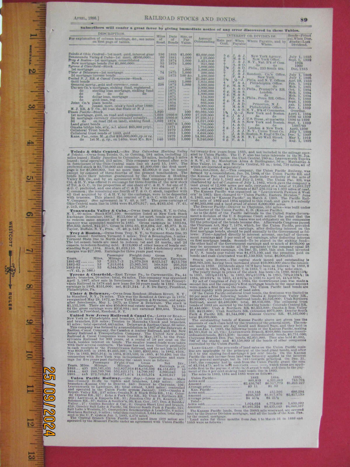 1886 APRIL UNION PACIFIC + UTAH CENTRAL RAILROAD ORIGINAL SYSTEM MAP STATIONS