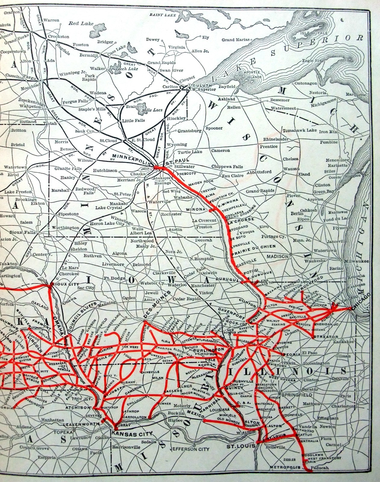 Chicago Burlington & Quincy Railroad – Original 1929 System Map. CBQ Antique