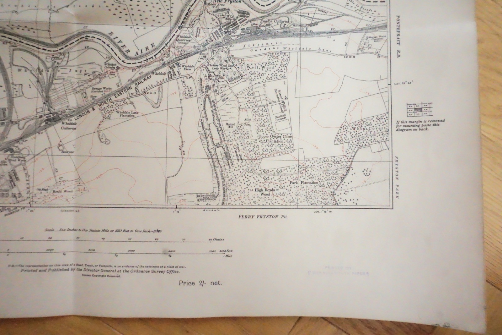 1938 Bywater Ledston Newton Yorkshire LNER Railway OS Linen Map Ref 82**