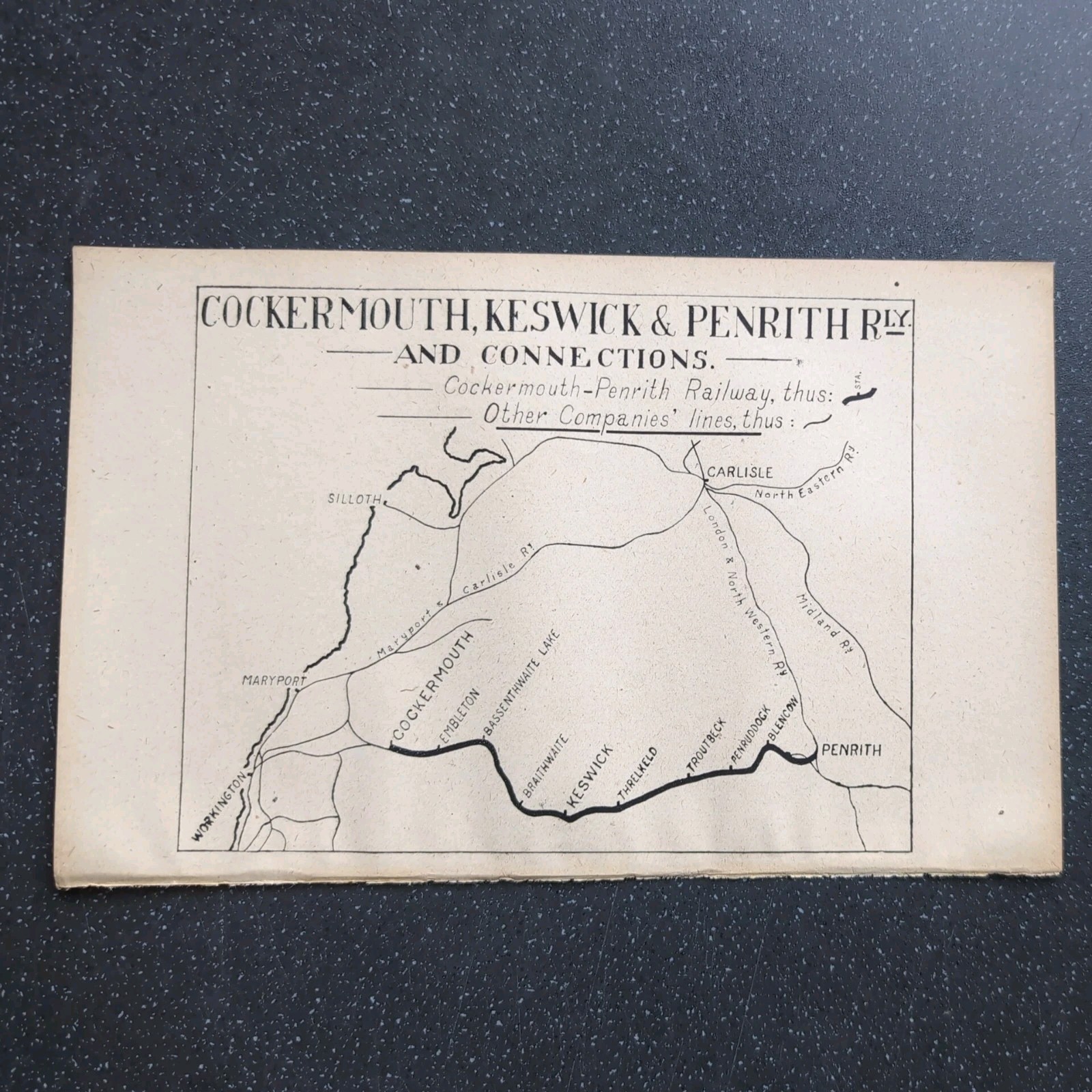 Original 1917 Railway map of Cockermouth Keswick and Penrith Railway General Map