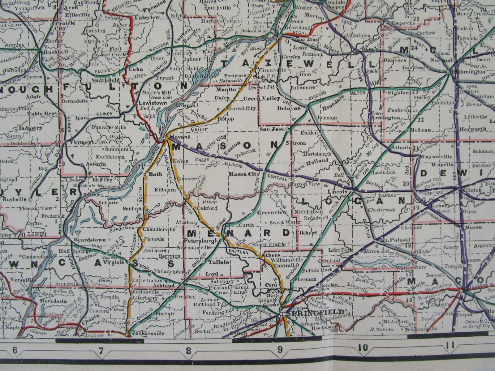 IL 1891 NORTHERN ILLINOIS Cram RAILROAD Map FULTON COUNTY NARROW GUAGE RR, LE&W