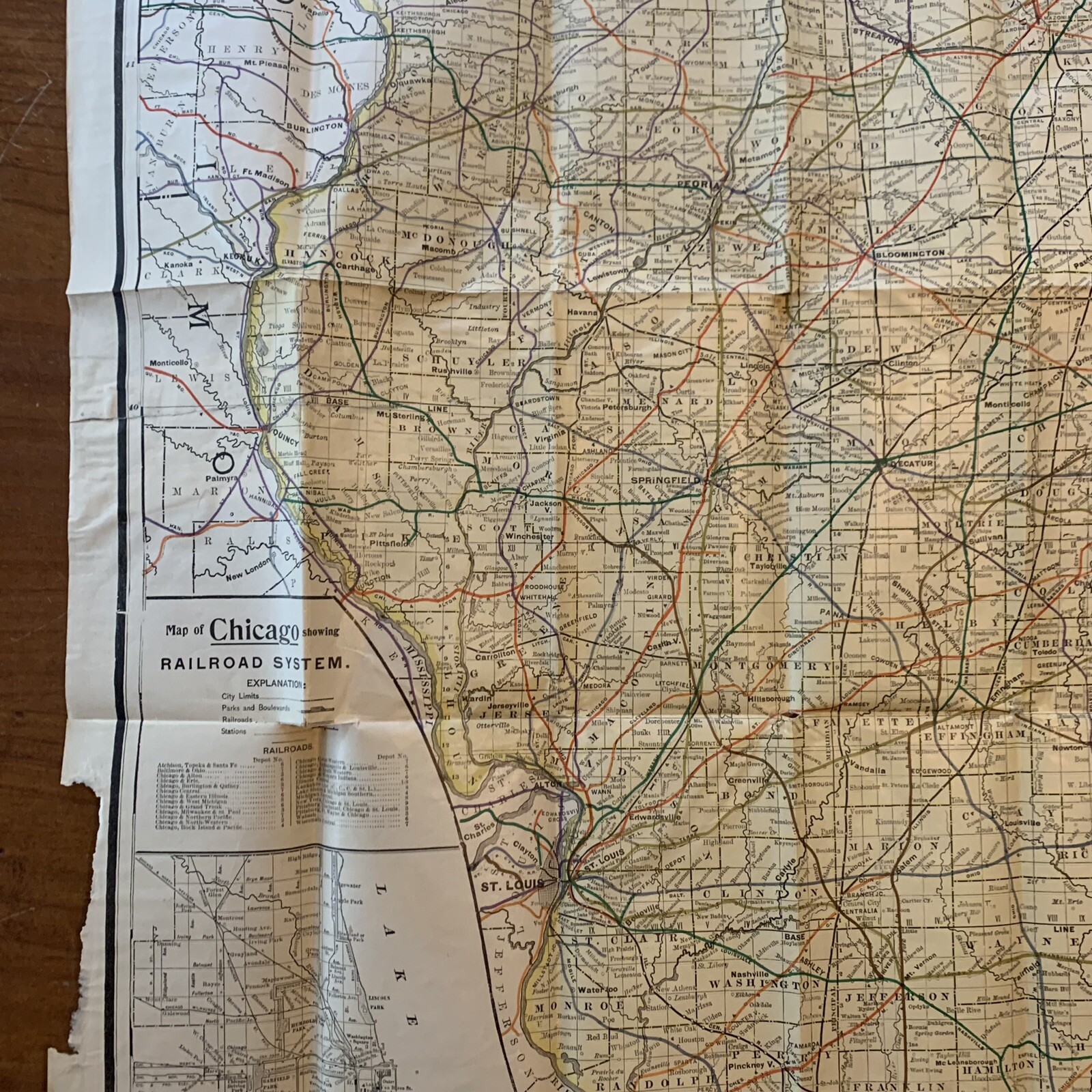 1898 Railroad Commissioners’ Map of Illinois / Chicago. 32″ x 20 1/2″.