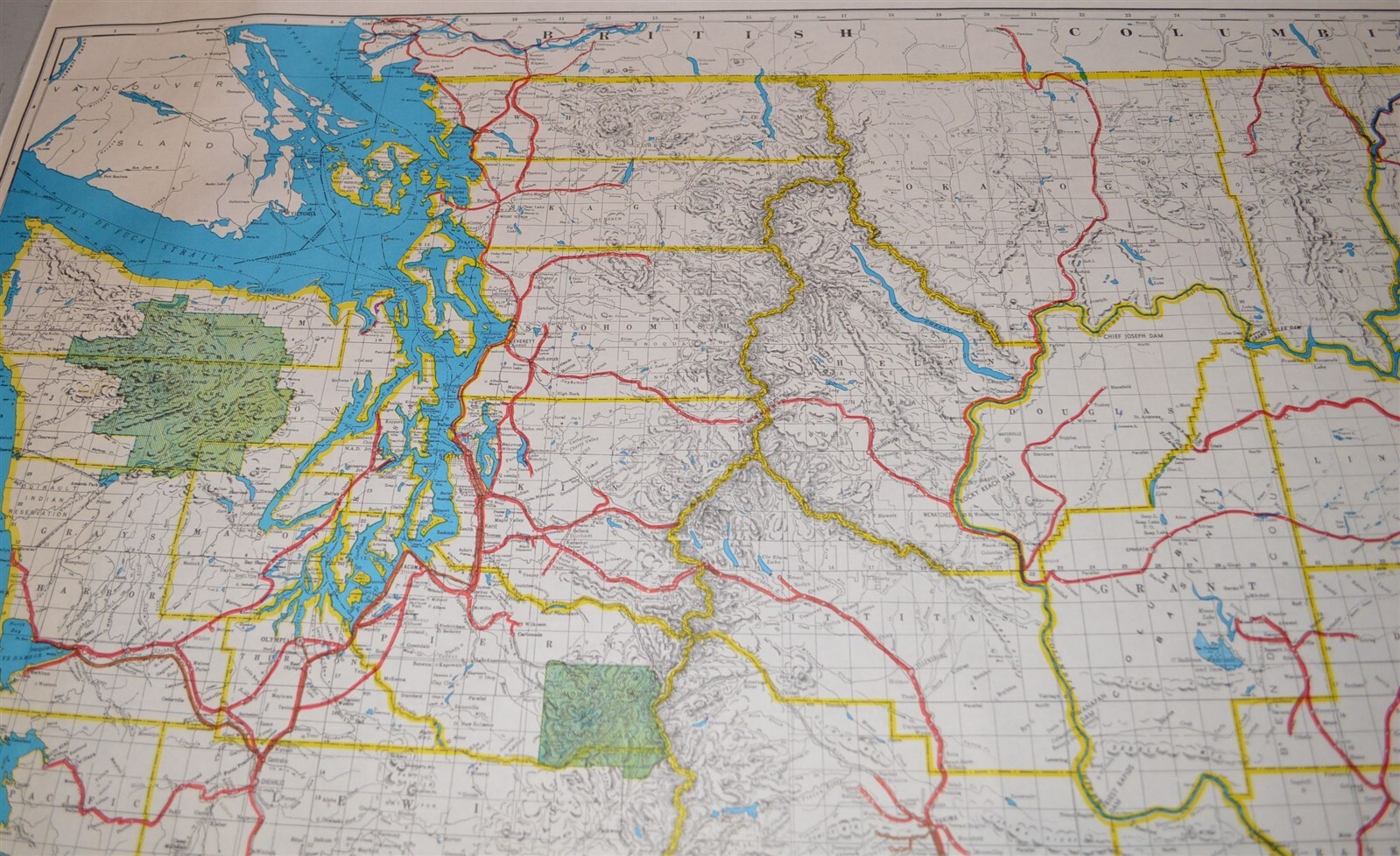 Large 1974 Burlington Northern Railroad Washington N. Idaho Map Poster NO FOLDS