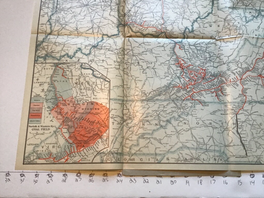 vintage railroad map: 22×32″ NORFOLK & WESTERN Railway 1933