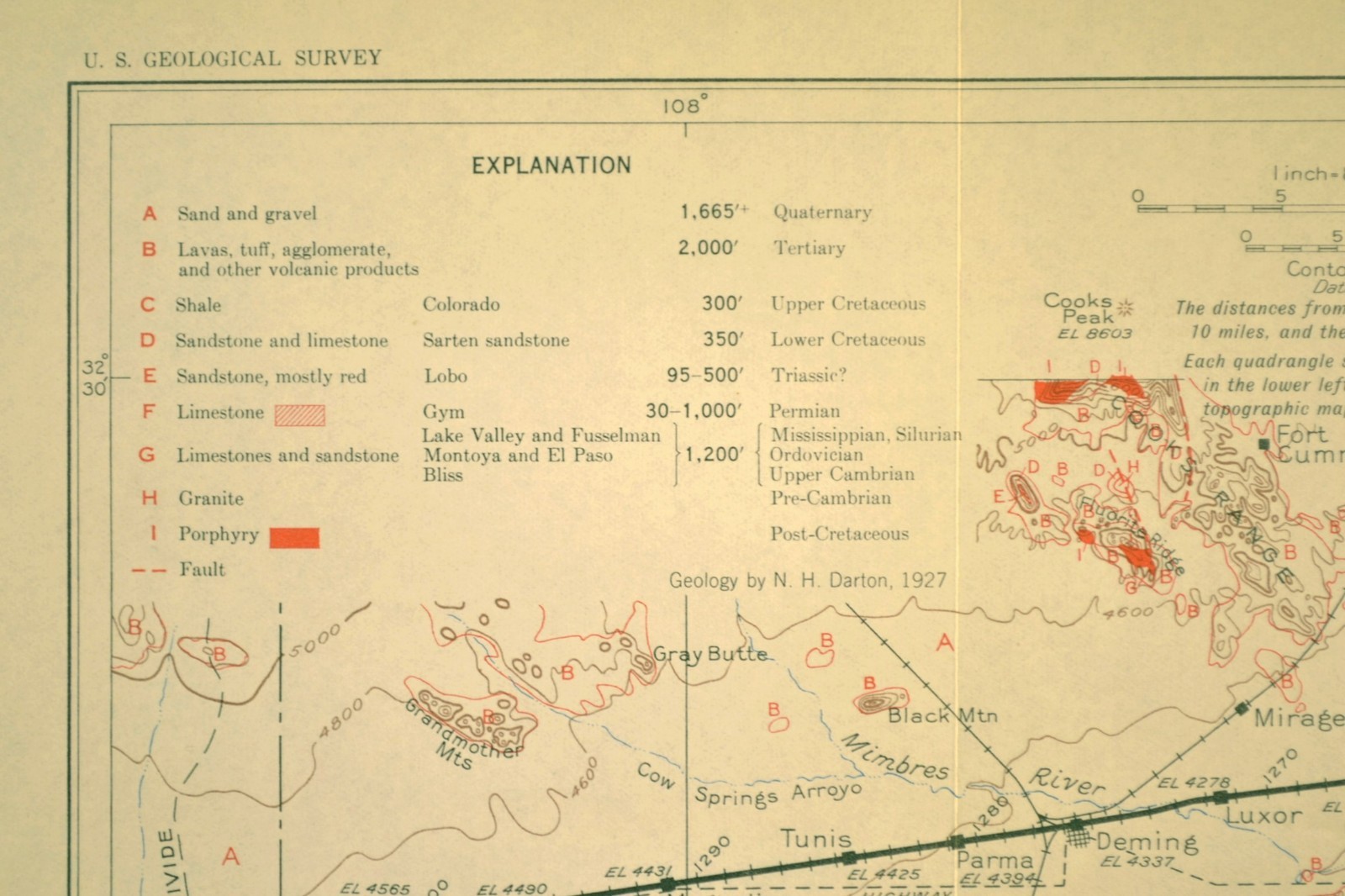 Southern Pacific Railroad Map Deming New Mexico Fort Cummings Florida Mountains