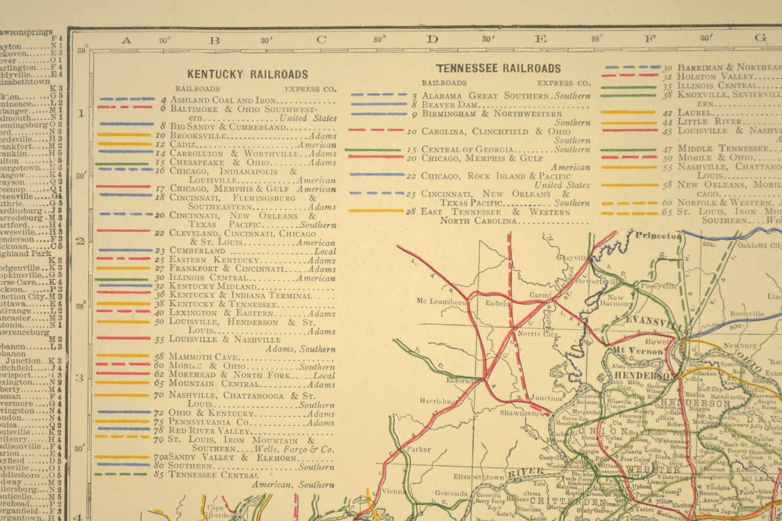 1914 Antique Map of KENTUCKY Railroads Map TENNESSEE ORIGINAL Atlas Map DATED