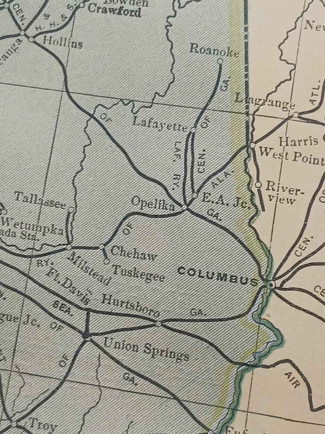1902 Dated Train Route Map ALABAMA GEORGIA all Railroad Lines Stations 11″×9″
