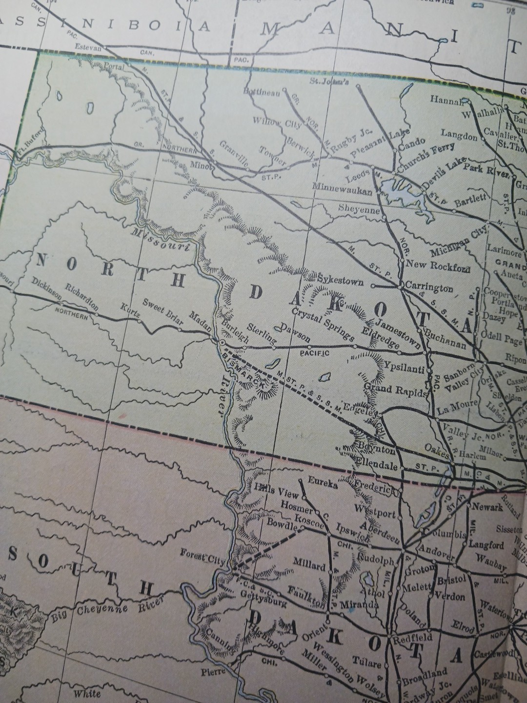 ~1898 Railroad Map Minnesota Dakota ND SD All Train Routes Lines Depots 9×11″