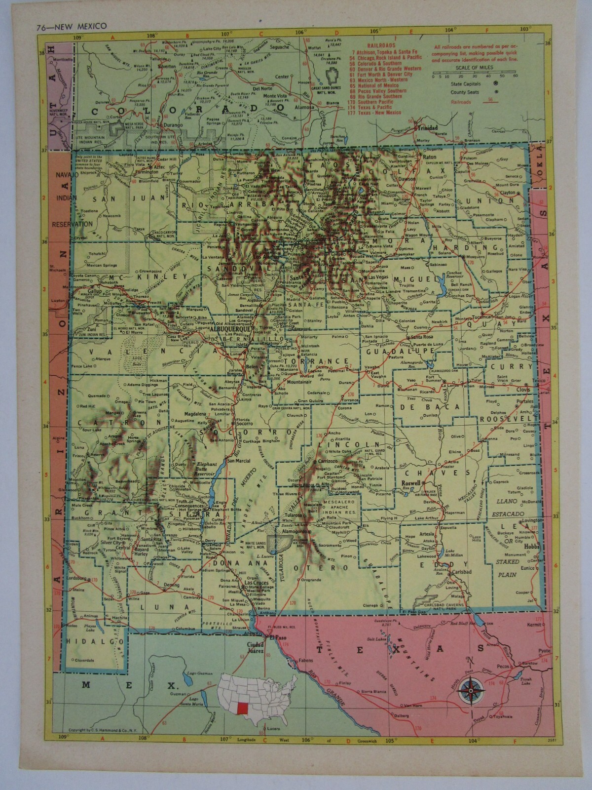 NJ NM Vtg 1952 NEW JERSEY RAILROAD Map. MORRISTOWN & ERIE RR ~or~ NEW MEXICO