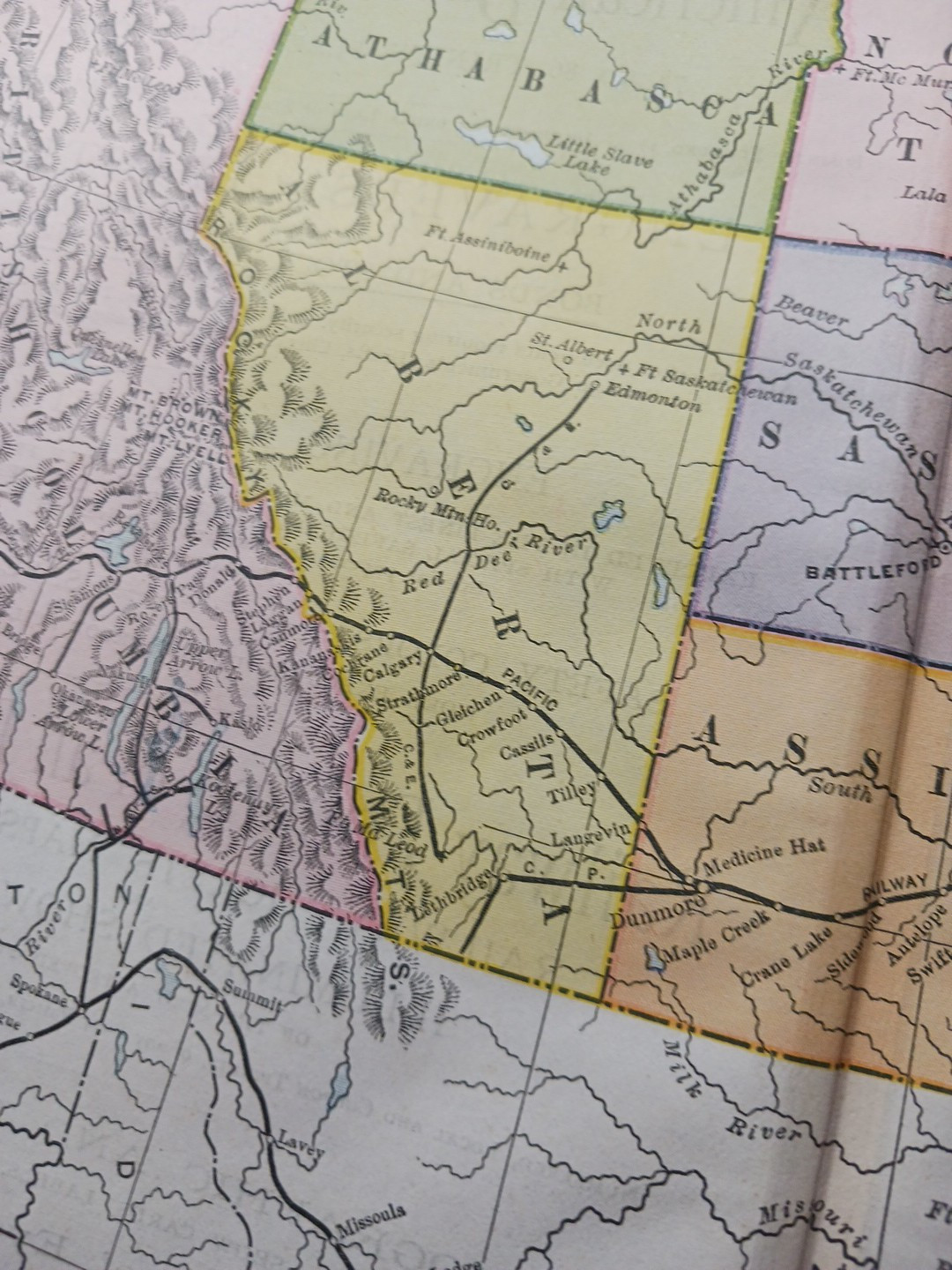 1897 Train Route Map Western Canada Assiniboia ☆ all Railroad Lines Marked 9×11