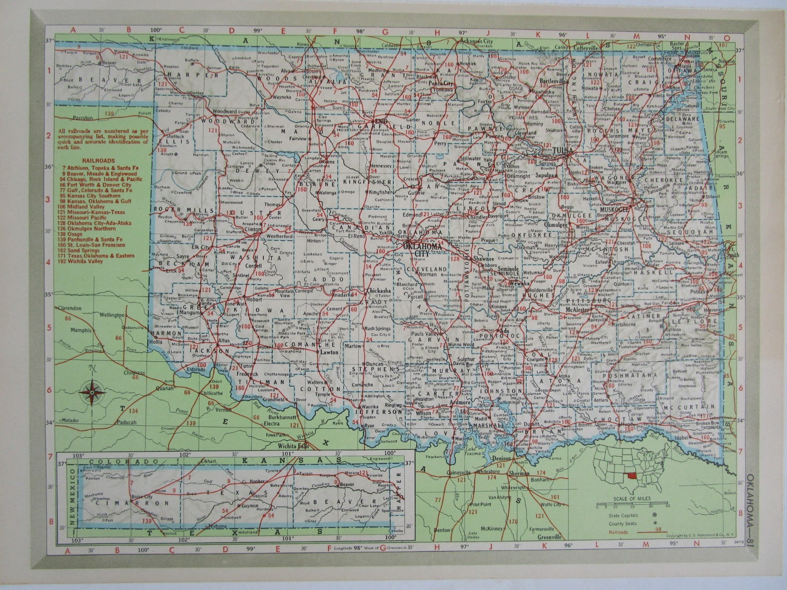 OR OK Vintage 1951 OREGON RAILROAD MAP. SUMPTER VALLEY RR or OKLAHOMA. OSAGE RR