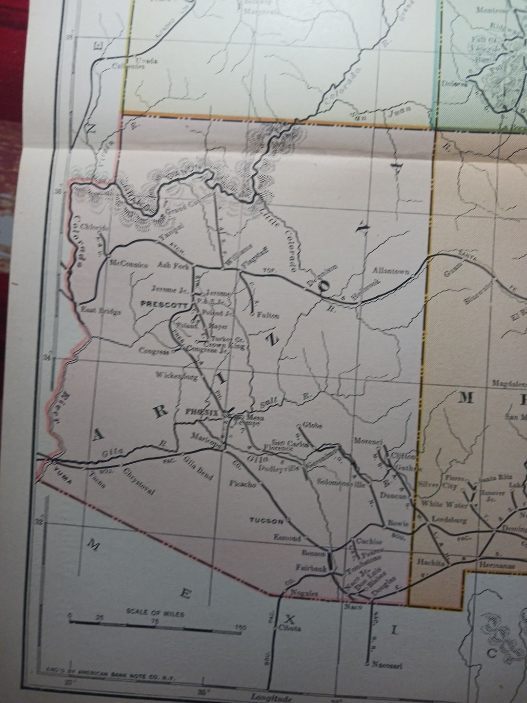 ~1906 Train Route Map COLORADO Utah ARIZONA New Mexico all Railroad Lines 11×9″