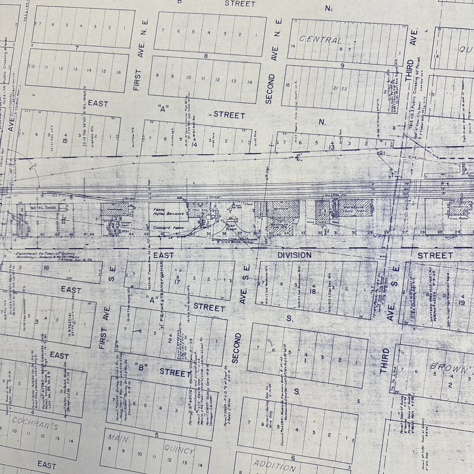 1954 Great Northern Railway Map Quincy Washington WA Blueprint Copy 84” x 24”